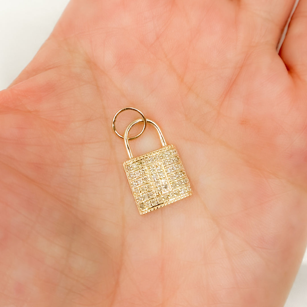 GDP62. 14K Solid Gold Diamond Lock Charm