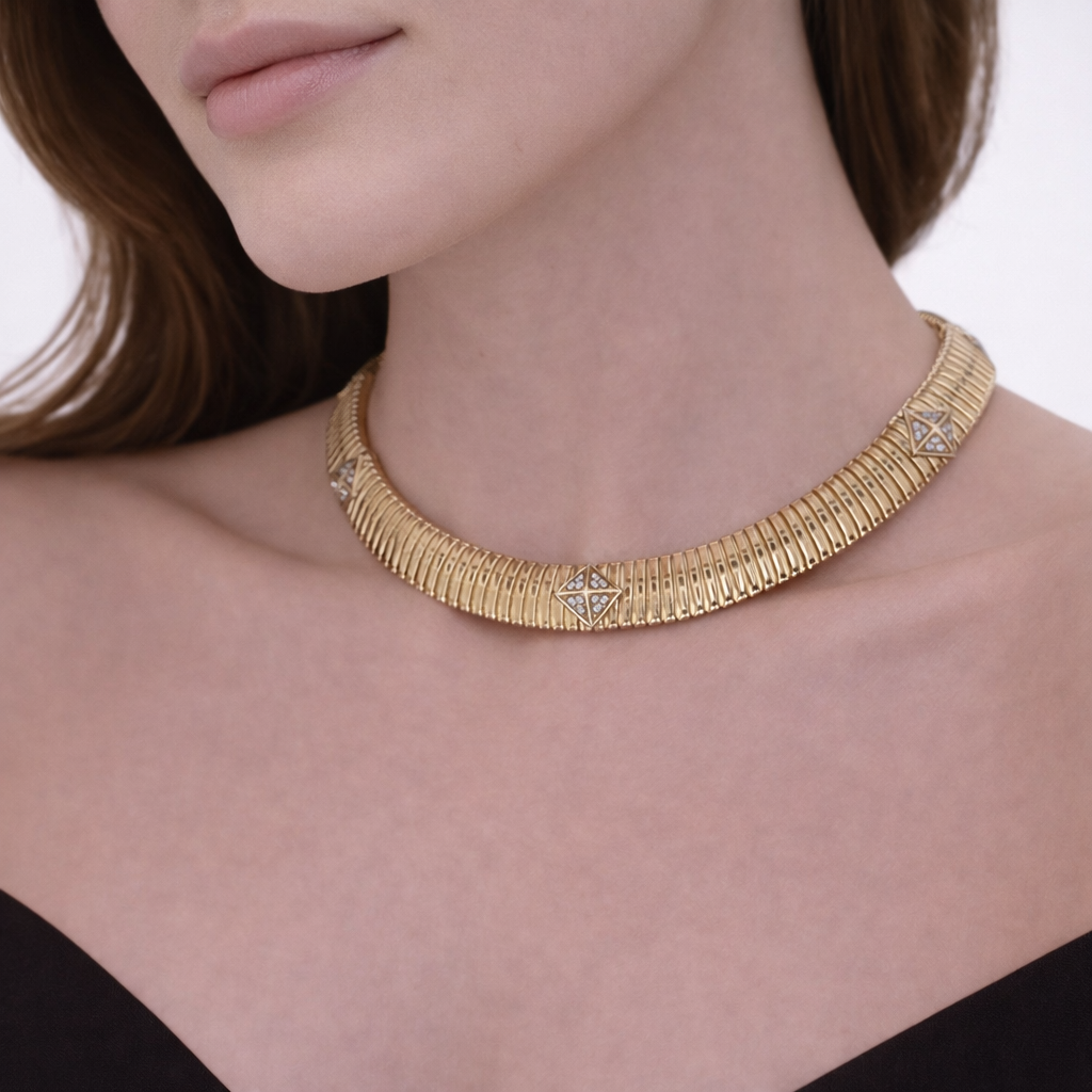 NFH72750. 14K Solid Gold Diamond Snake Necklace