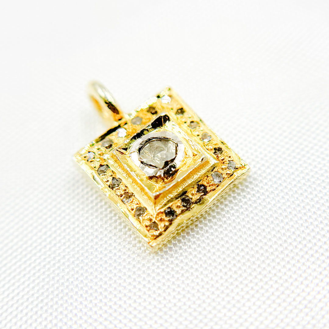 DC459. Diamond Sterling Silver Square Charm with Polki Diamond