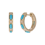 Load image into Gallery viewer, EHC57728TQ. 14K Solid Gold Turquoise and Diamond Hoops