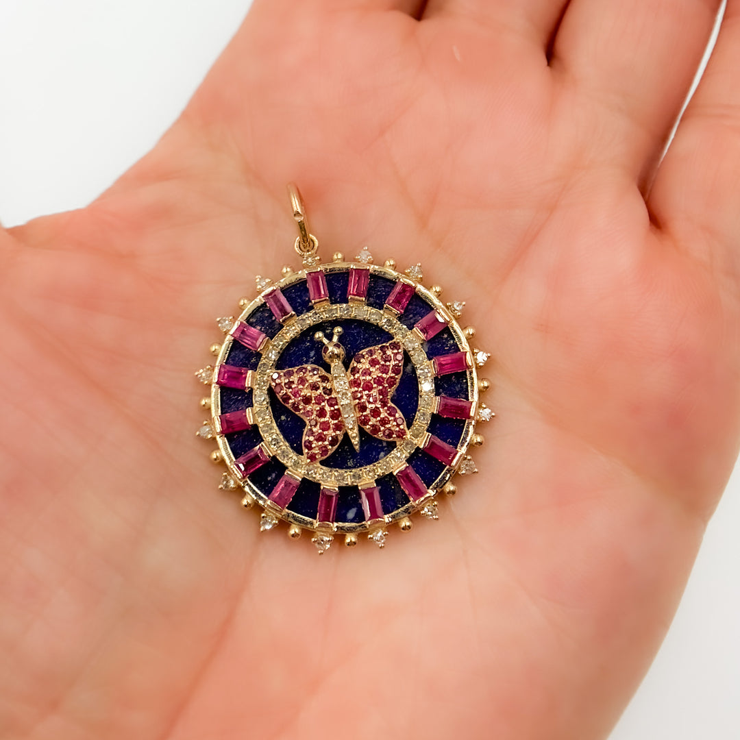 Buy Now 14K Solid Gold Round Butterfly Pendants