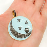 Load image into Gallery viewer, DP528A. Diamond Sterling Silver Round Moon and Star Enamel Pendant
