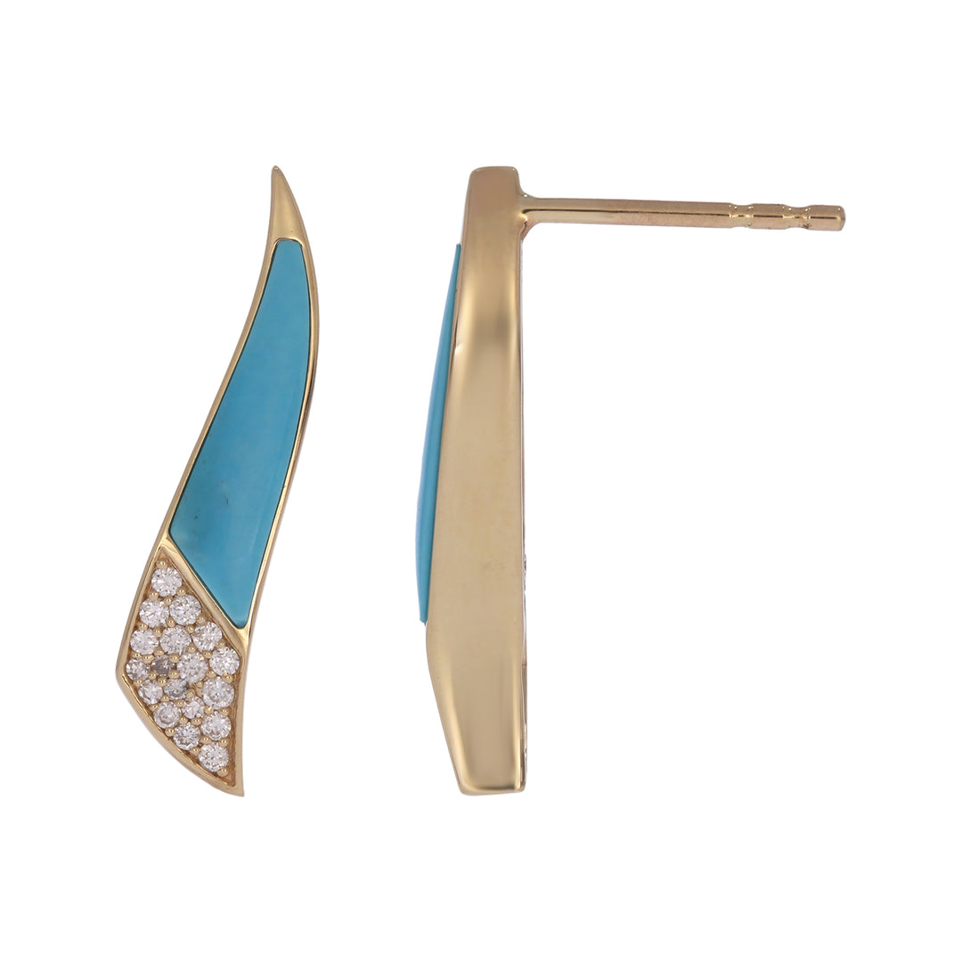 DER03375TQ. 14K Solid Gold Diamond and Turquoise Fancy Stud Earrings