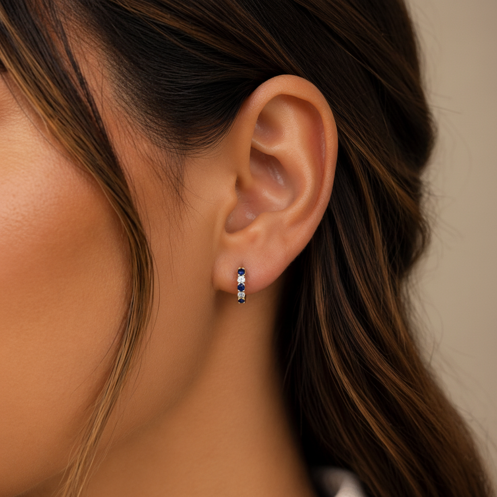 EHG56555. 14k Solid Gold Gemstone and Diamond Hoops