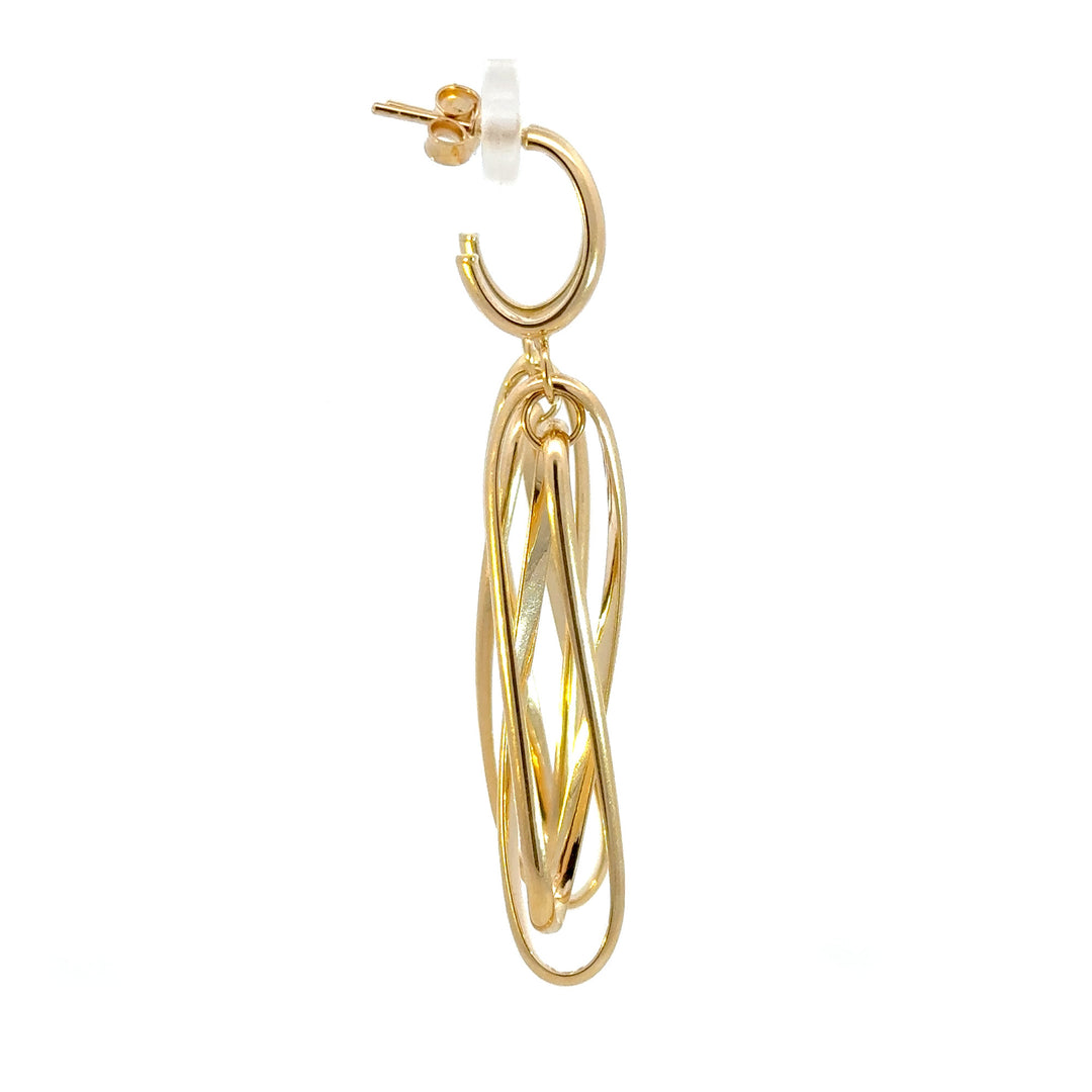 15850005068. 14K Solid Gold Twist Double Oval Hollow Dangle Earrings