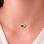 Load image into Gallery viewer, NT407154. 14K Solid Gold Octagon Emerald Fancy Tiny Necklace
