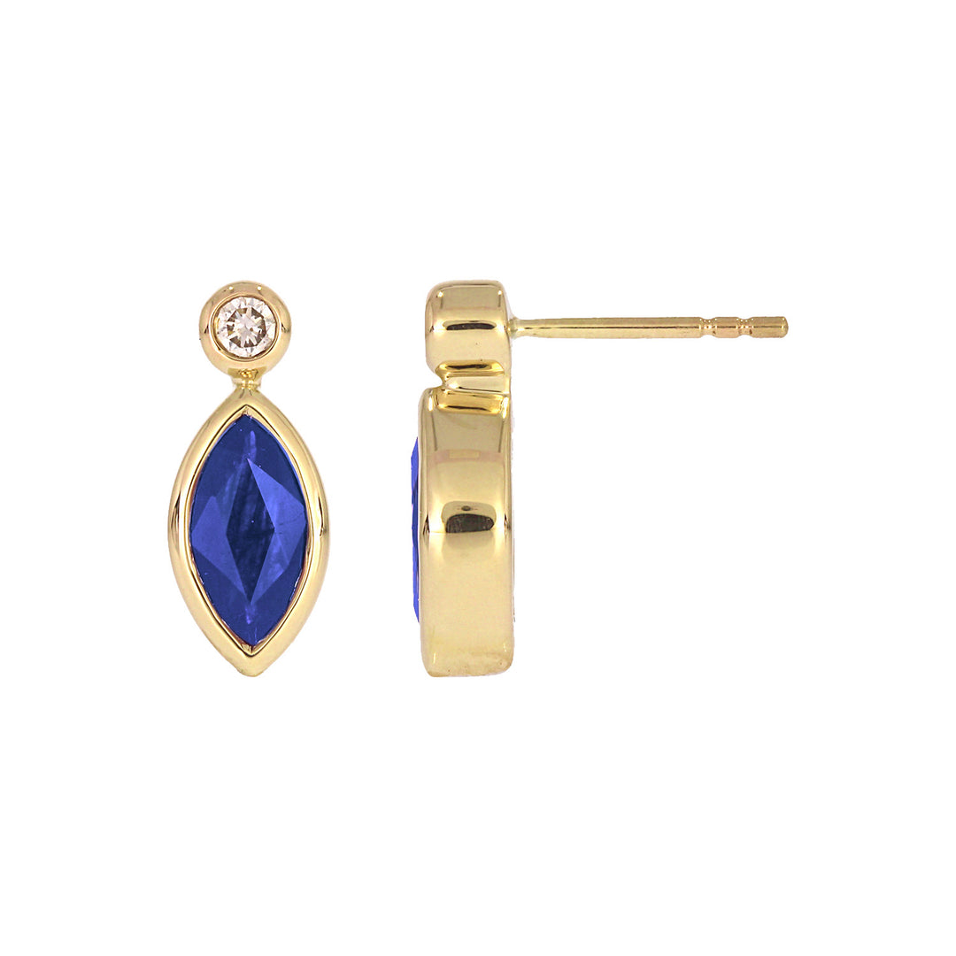 CE97070. 14K Solid Yellow Gold Diamond and Gemstone Marquise Stud Earring