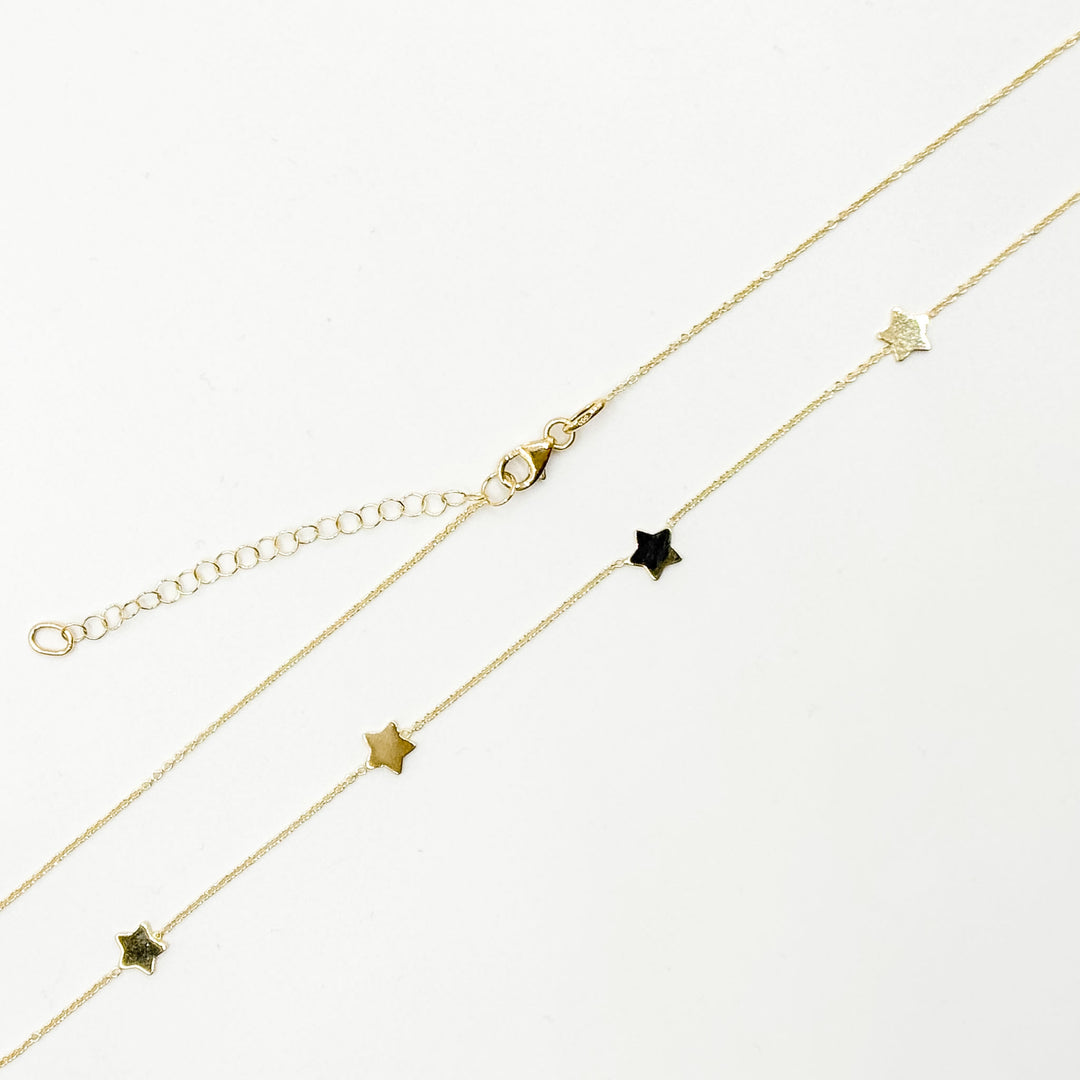 NKSET419/L. 14k Solid Yellow Gold Star Link Necklace