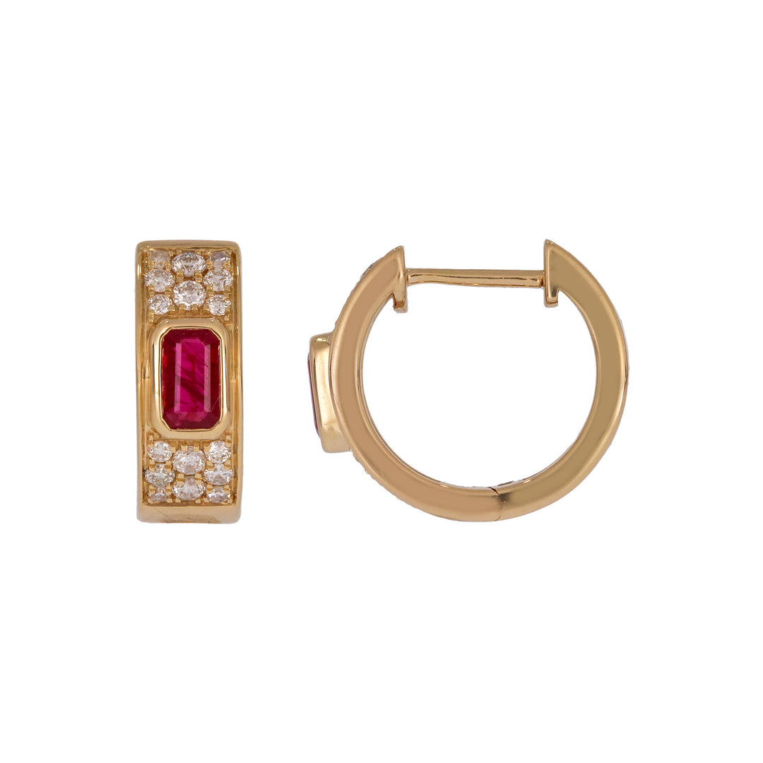 EHF57634. 14k Solid Gold Diamond and Gemstones Hoop Earrings
