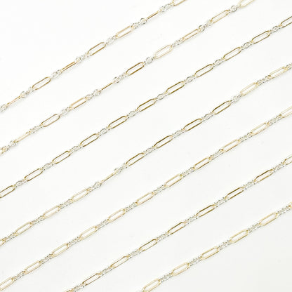 XM/1931K/SP. 14K Gold Filled and Sterling Silver Knurled Link Chain