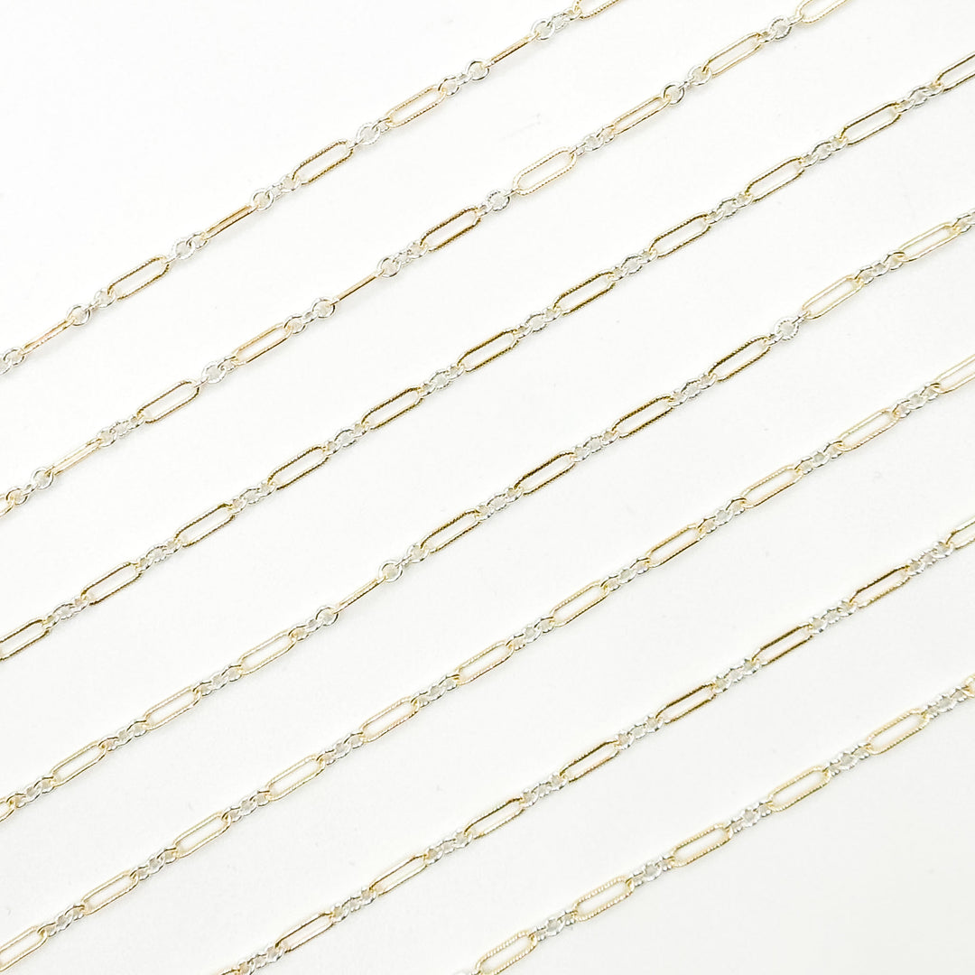 XM/1931K/SP. 14K Gold Filled and Sterling Silver Knurled Link Chain – Long & Short Pattern