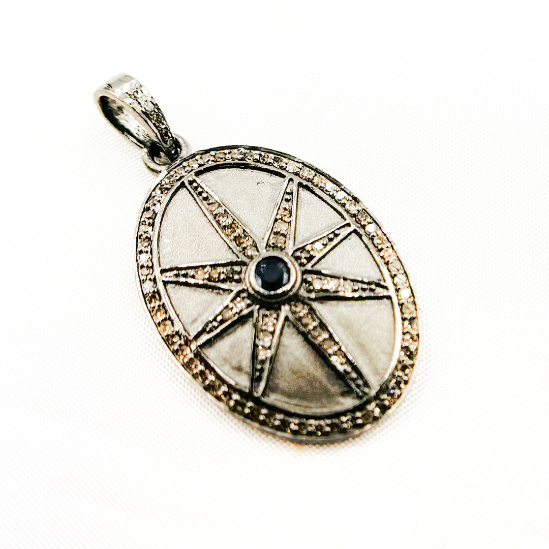 DP788. Diamond Sterling Silver Oval Star Pendant with Gemstone