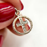 Load image into Gallery viewer, DC328. Diamond Sterling Silver Round Cross Charm
