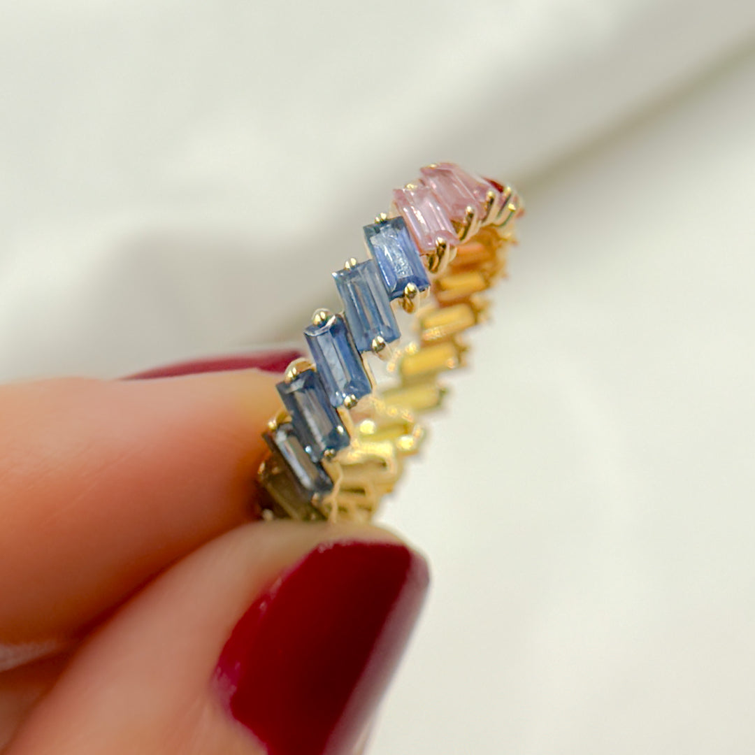 14k Solid Gold Multi Sapphire Ring. GDR224