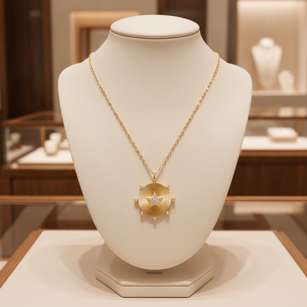PFC33230. 14K Solid Gold Diamond Star Necklace
