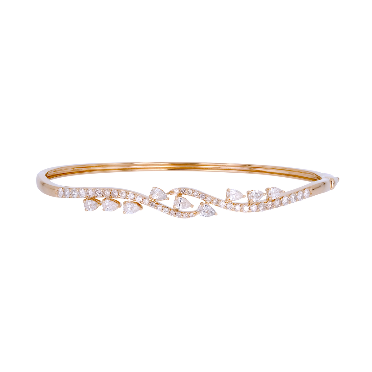 14K Solid Gold Diamond Fancy Design Bangle