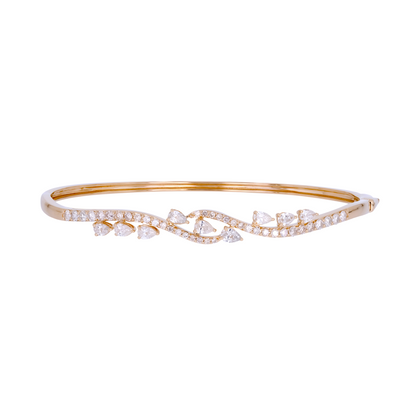 14K Solid Gold Diamond Fancy Design Bangle