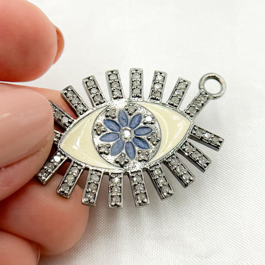 DC513A. Diamond Sterling Silver Eye Flower Enamel Pendant