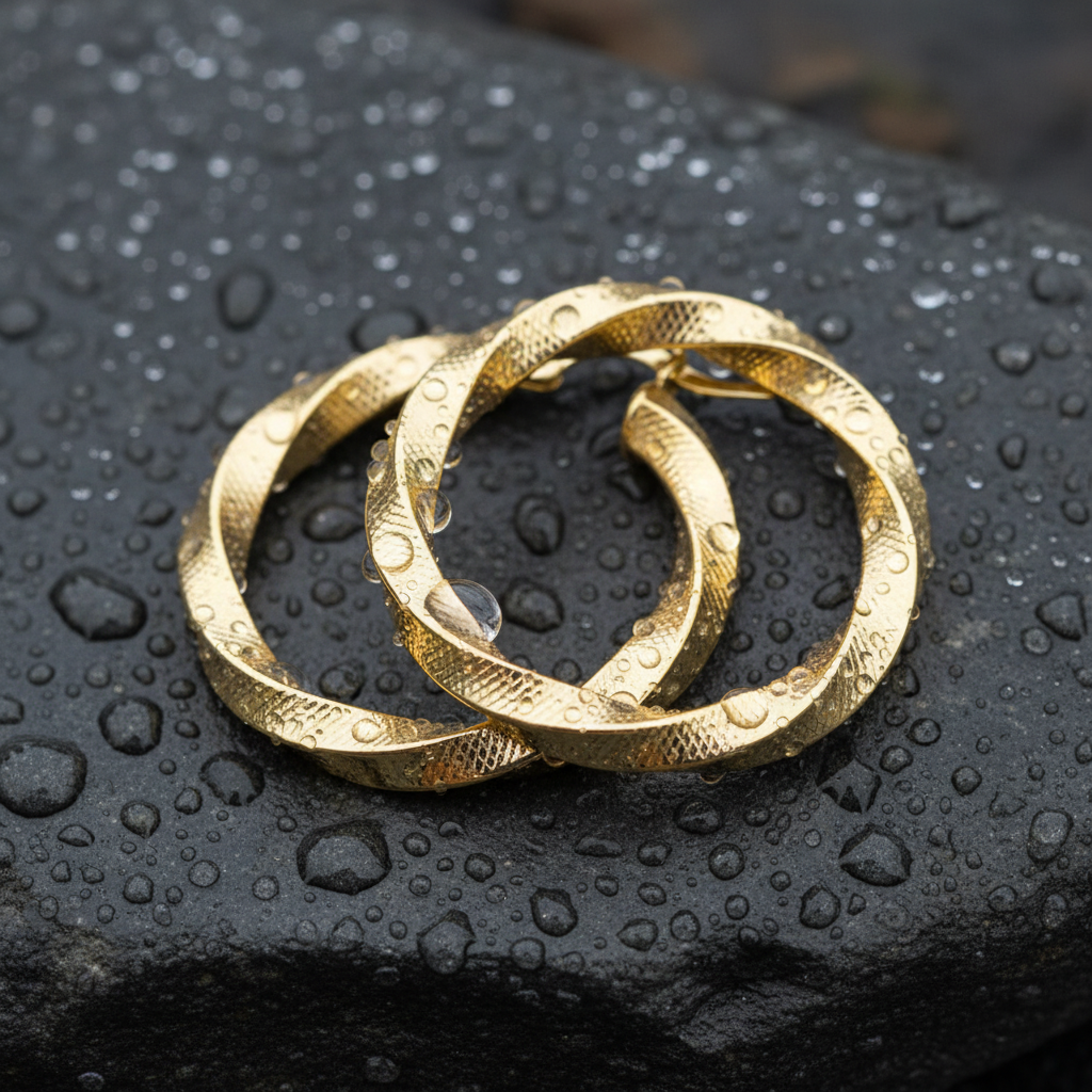 GER120. 14K Solid Gold Twisted Textured Hollow Hoop Earrings 26mm – Lightweight Hoops