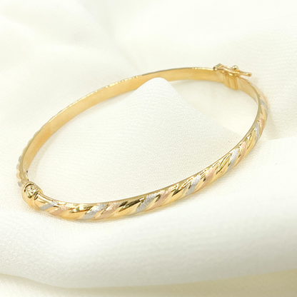KG114. 14K Solid Gold Tri-Color Twisted Bangle