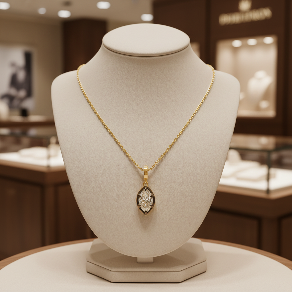 CMJ00353. 14K Solid Gold Marquise-Shaped Diamond Charm