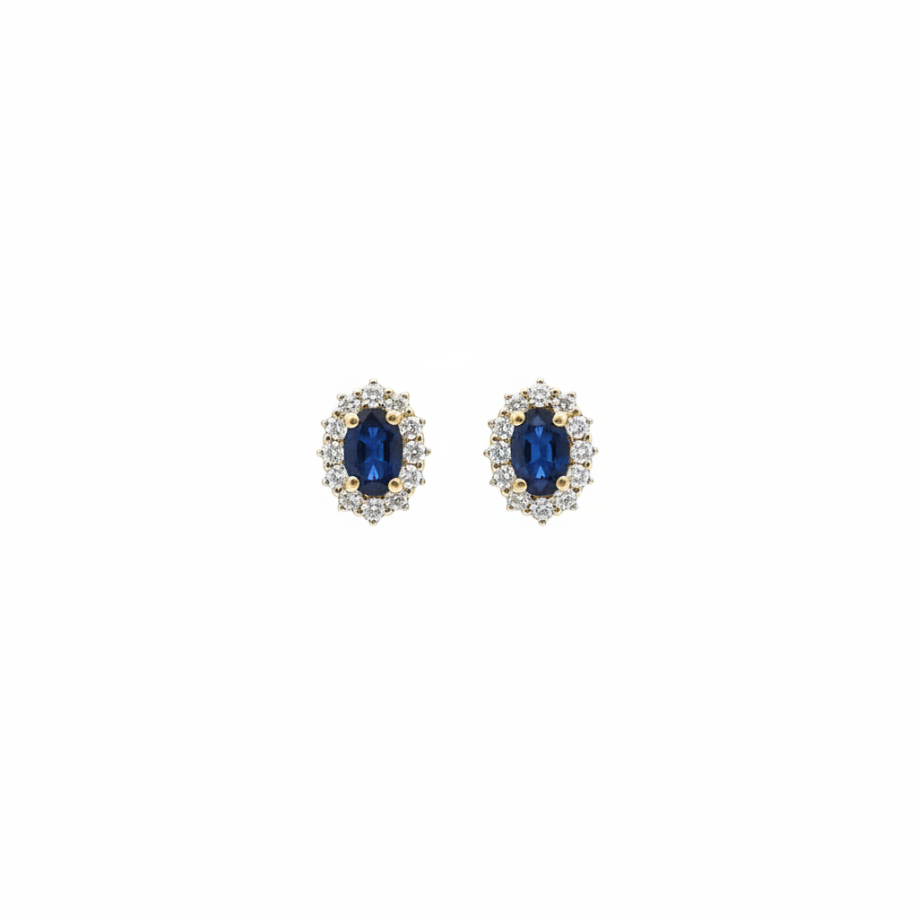ER117581. 14k Solid Gold Diamond and Gemstone Oval Stud Earrings