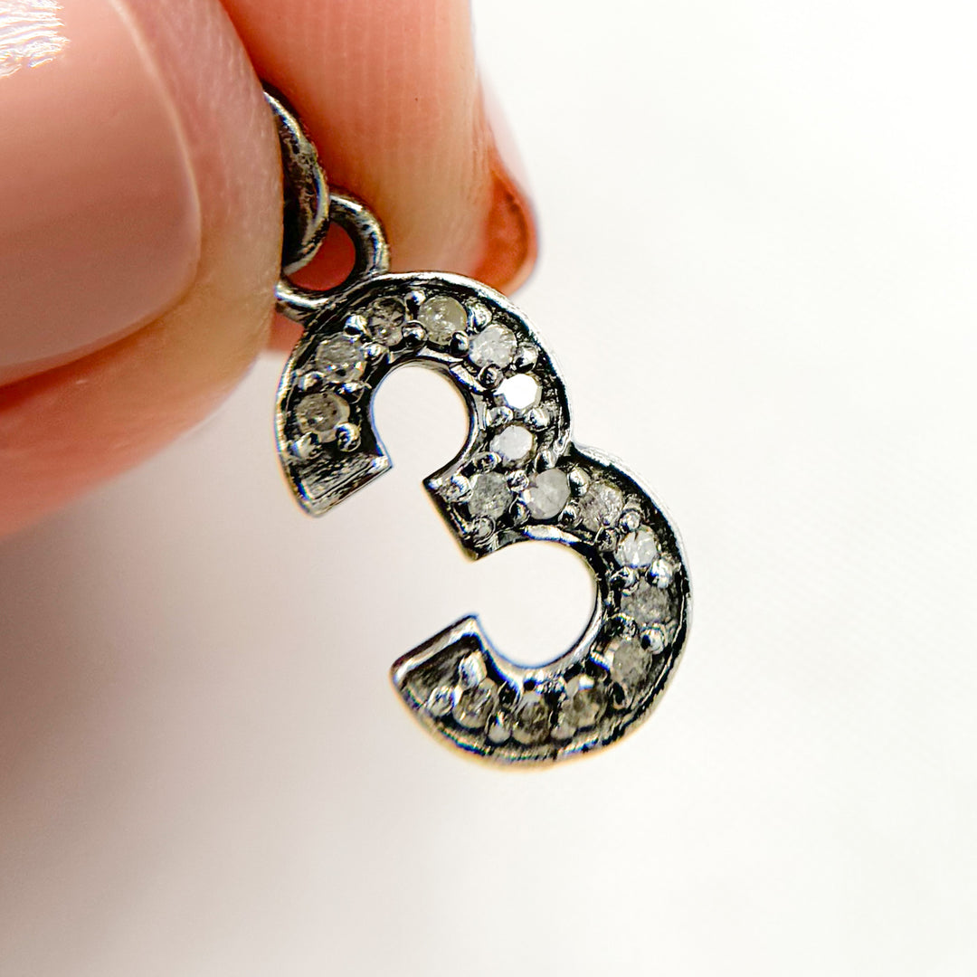 DC188. Diamond Sterling Silver Number "3" Charm