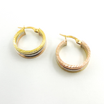 Load image into Gallery viewer, 14K Gold Tri Tone Hoop Earrings with Texture. GER90
