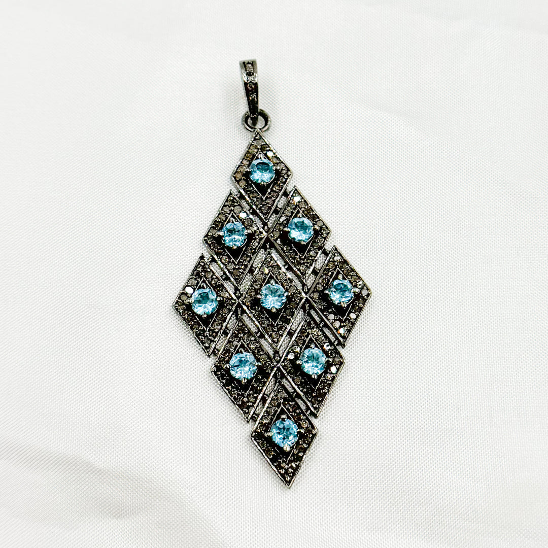 DP170. Diamond Sterling Silver Rhombus Shape Pendant with Gemstone