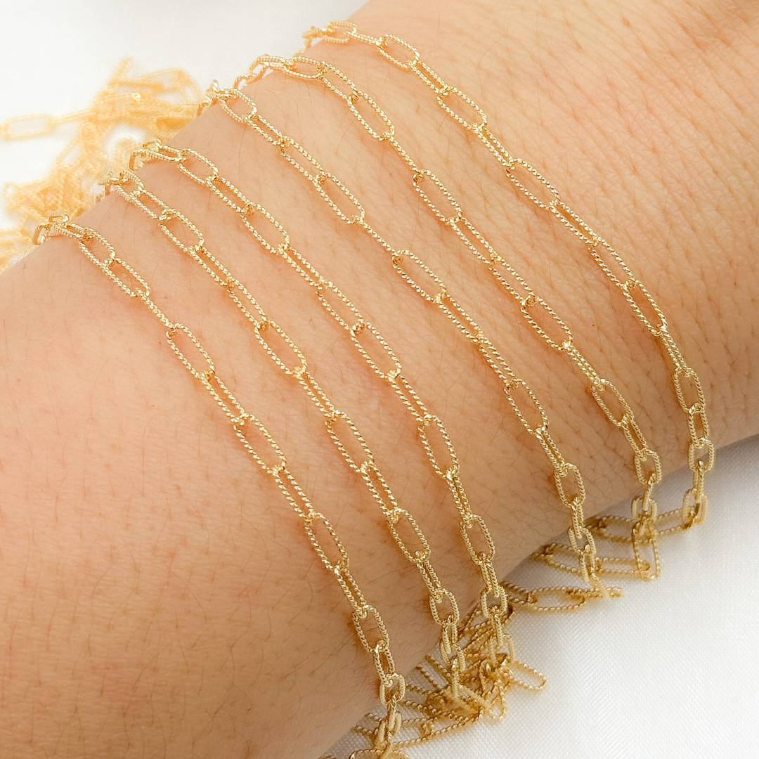 2505LGF. 14k Gold Filled Hammered Paperclip Chain