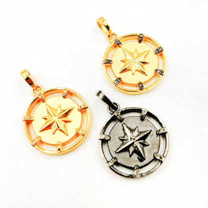 DP466. Diamond Sterling Silver Round Star Pendant