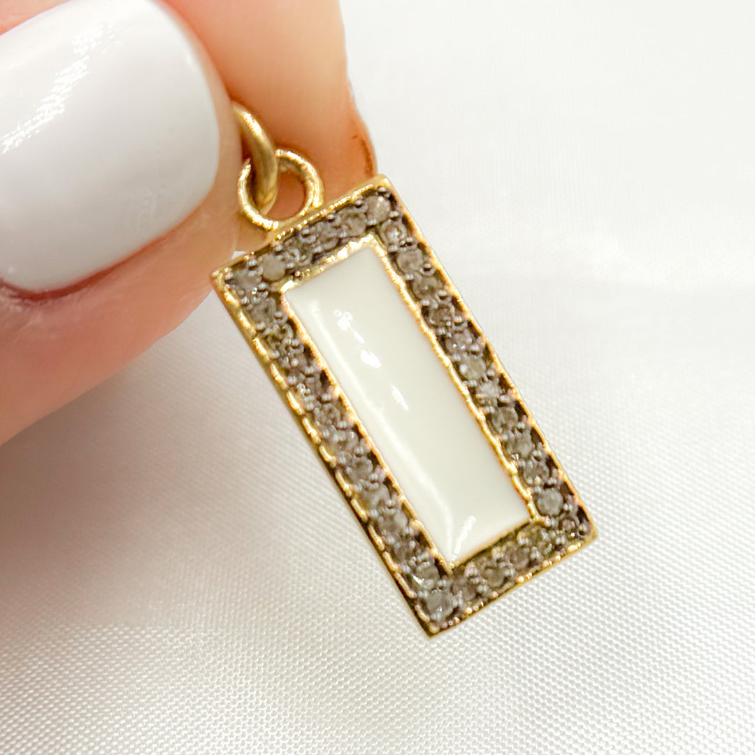 DC097A. Diamond Sterling Silver Rectangle Enamel Pendant