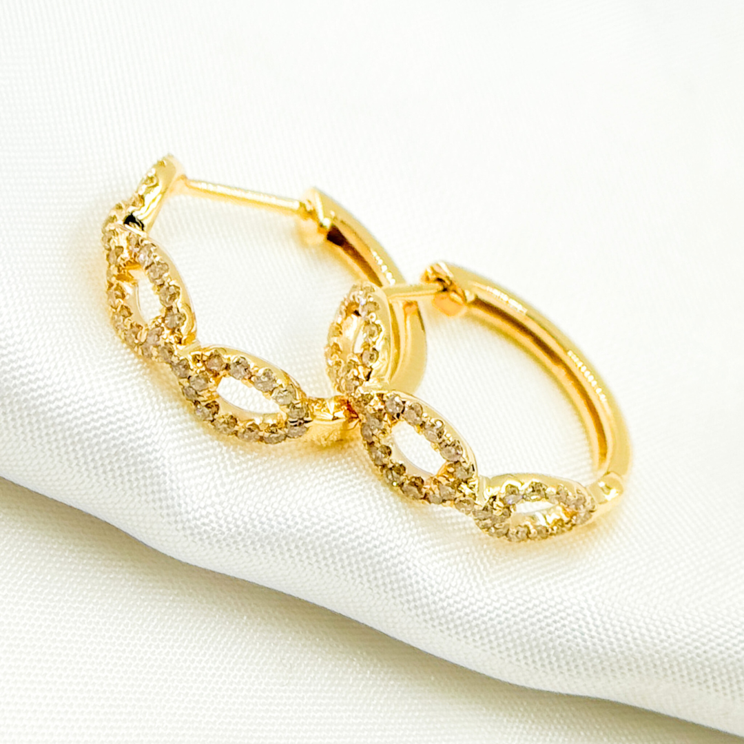 14K Solid Gold Diamond Chain Hoops. EHF57038Y