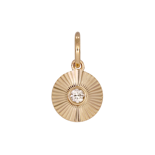 14K Solid Gold Round Diamond Charm