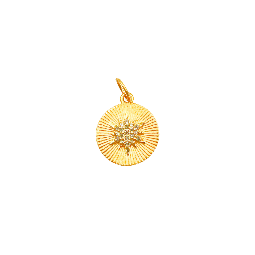 14K Gold Charm. Circle Pendant with Diamonds. GDP223