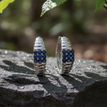 Load image into Gallery viewer, EHZ57171BS. 14K White Solid Gold Diamond &amp; Blue Sapphire Hoop Earrings