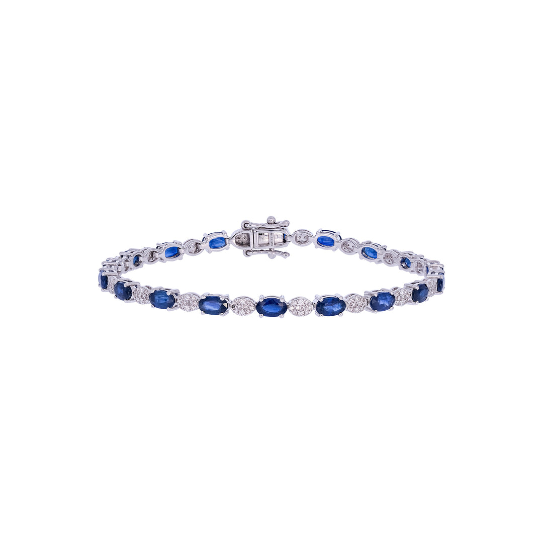 CB97272BS5X3. 14K Solid White Gold Diamond and Blue Sapphire Bracelet