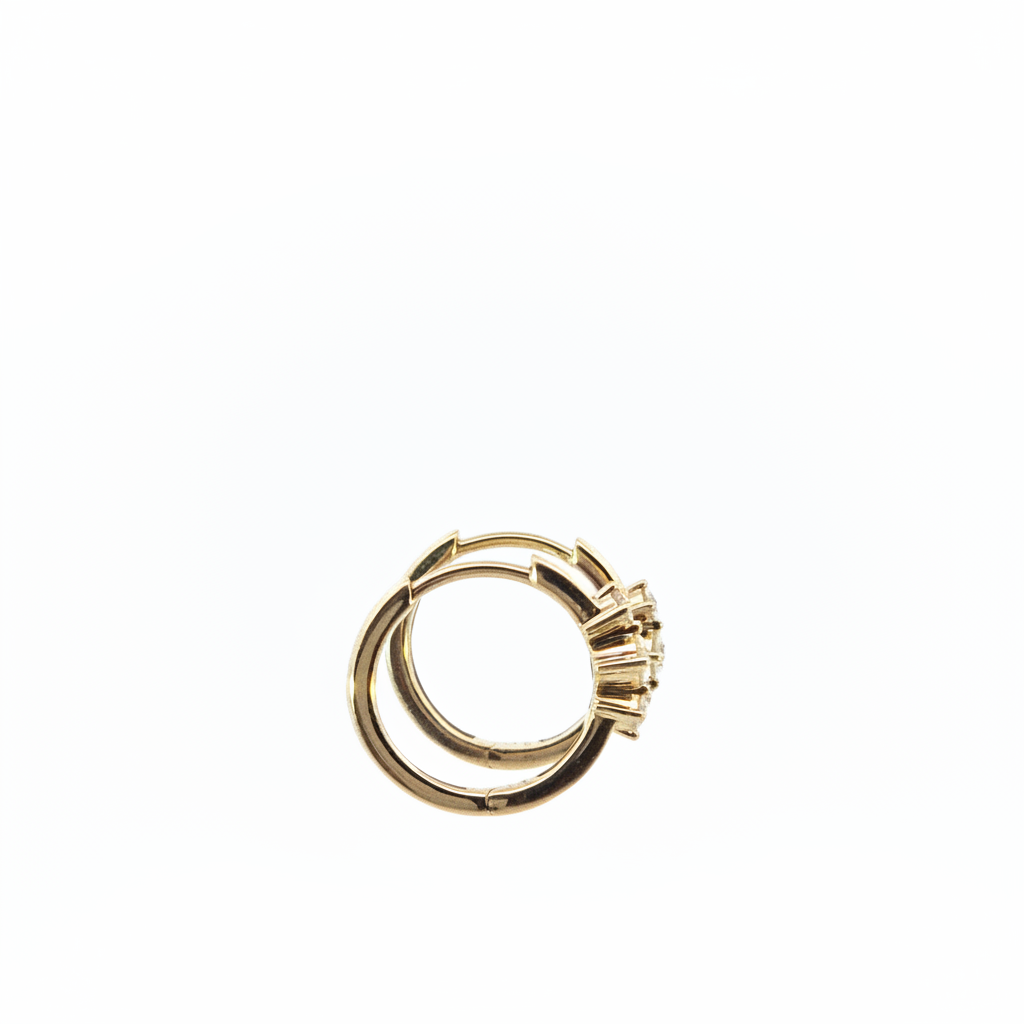 EHE57395. 14K Solid Yellow Gold Diamond Hoop Earrings