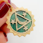 Load image into Gallery viewer, KG306. 14K Solid Gold Round Moon and Stars Pendant