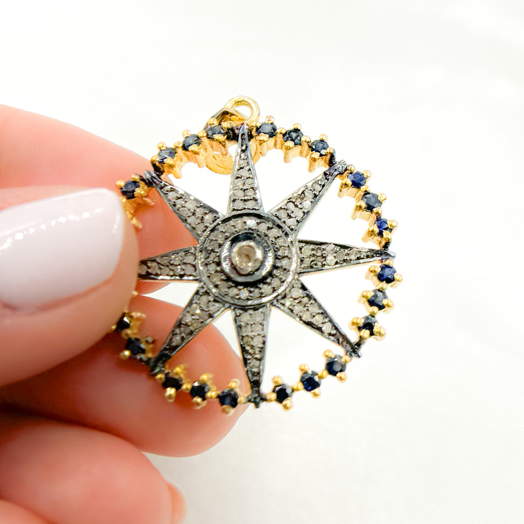 Silver Rounded Star Buy Diamond Sterling Silver Round Star Pendant with Polki