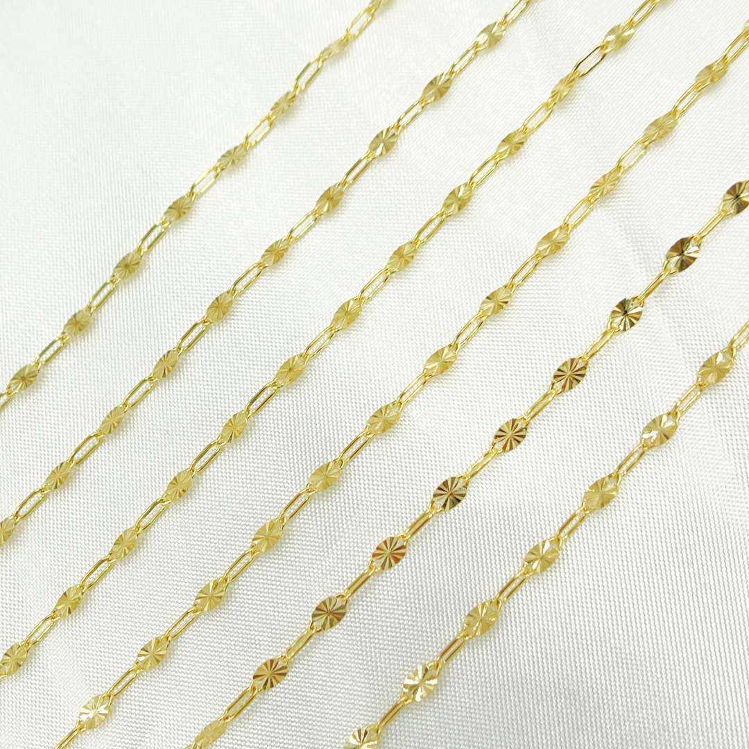 14k Yellow Gold Oval & Diamond Cut Link Chain