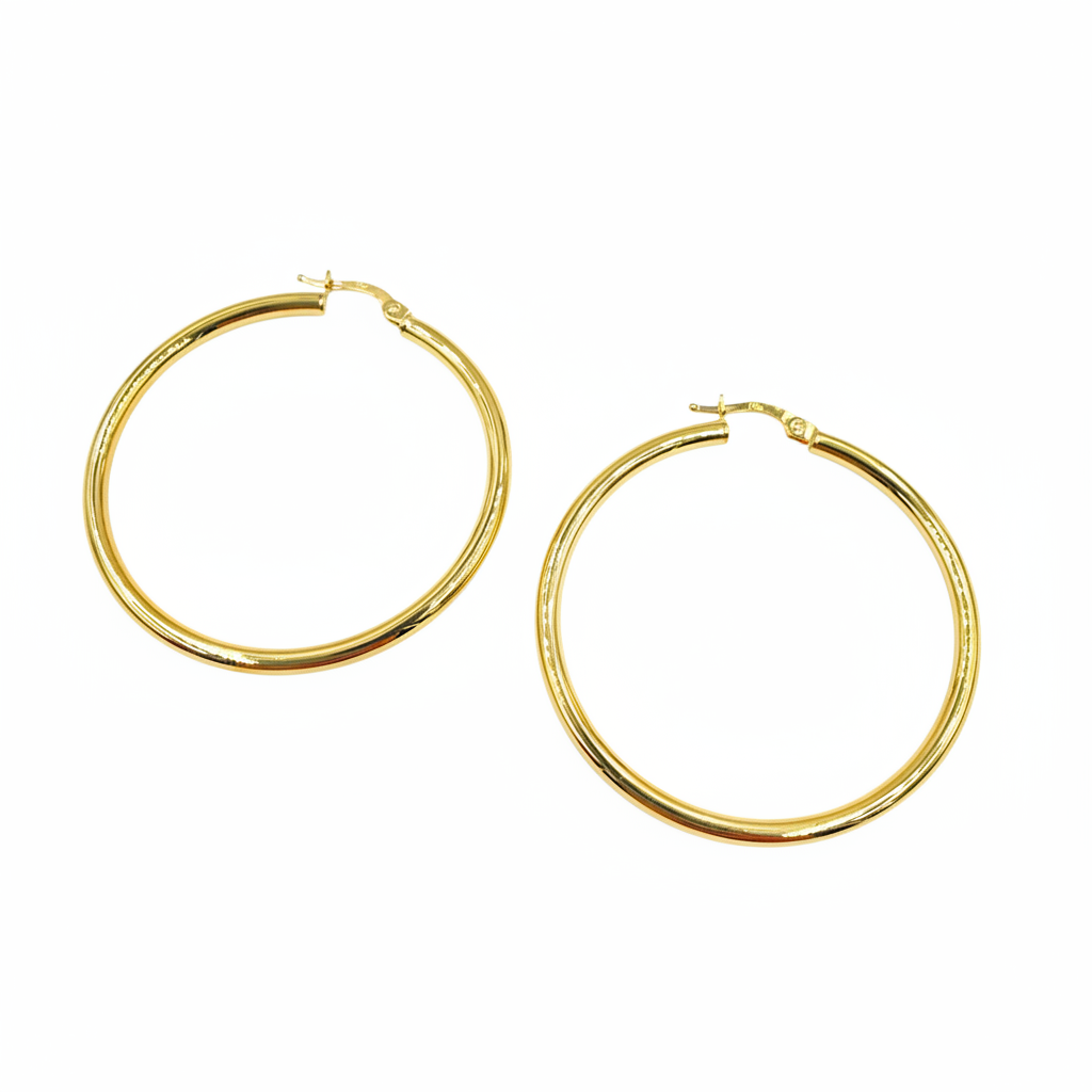 GER165. 14K Solid Gold Hollow Smooth Hoop
