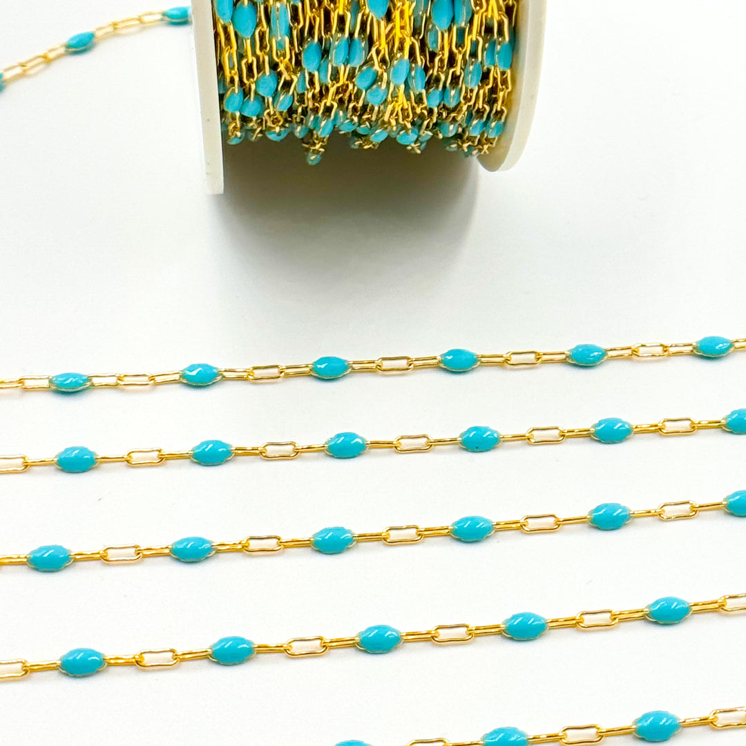 Gold Filled Turquoise Color Enamel Satellite Cable Chains