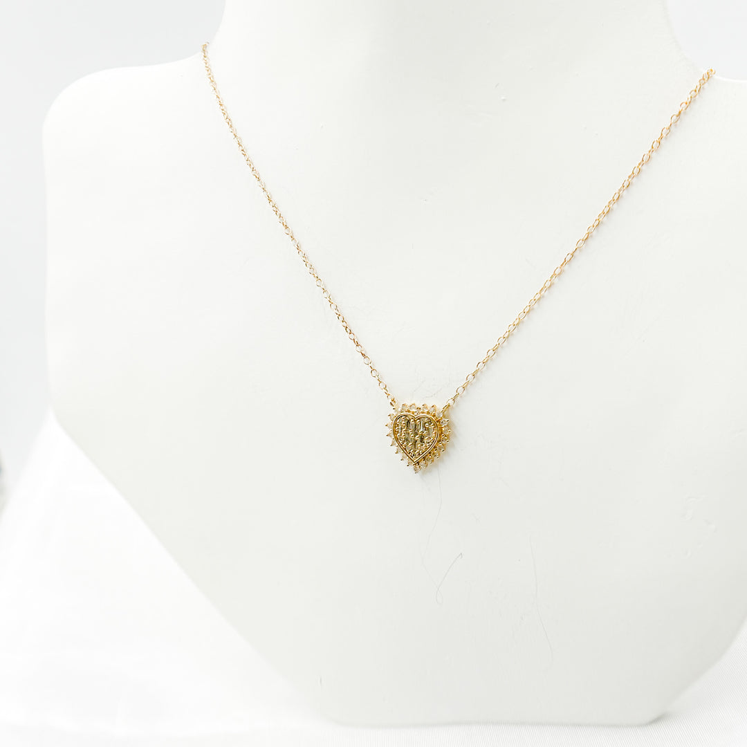 14k Solid Gold Diamond Heart Baguette Necklace. NFE71233