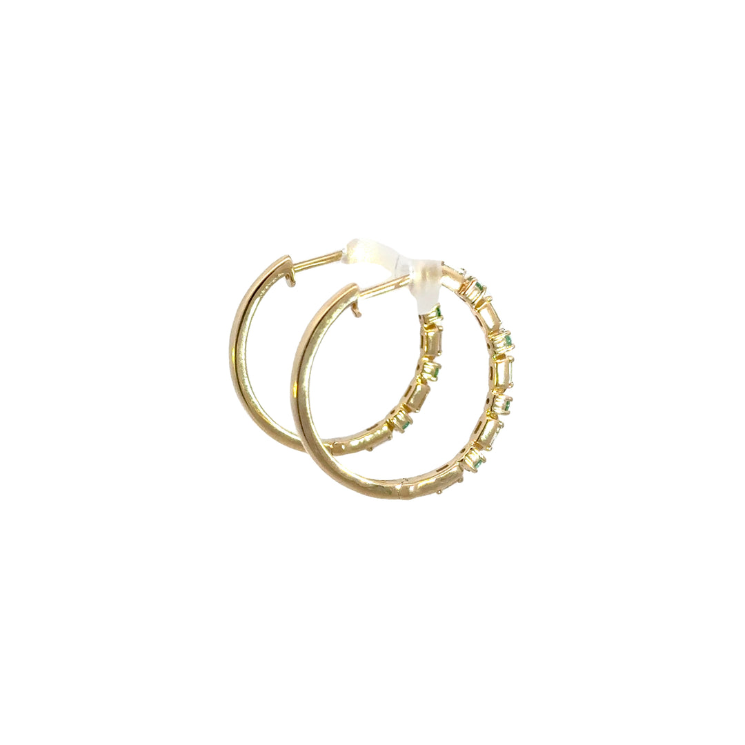 14k Solid Gold Diamond and Emerald Hoops. EHD56614EM