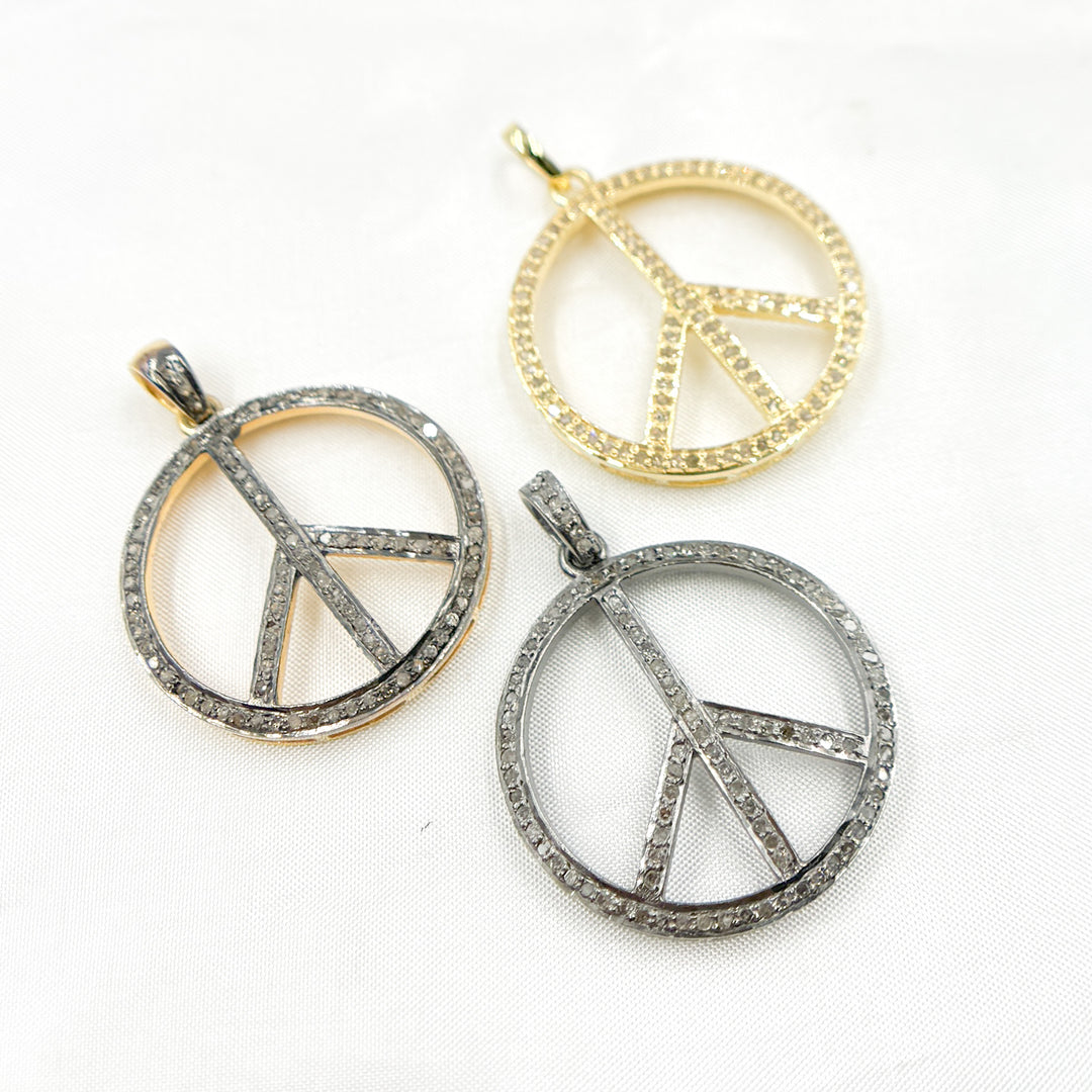 DP098. Diamond Sterling Silver Round Peace Pendant