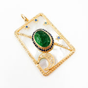 14K Gold Moon Rectangle Pendant