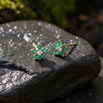 Load image into Gallery viewer, CE97507EM1.8. 14K Solid Gold Diamond and Emerald Flower Stud Earrings