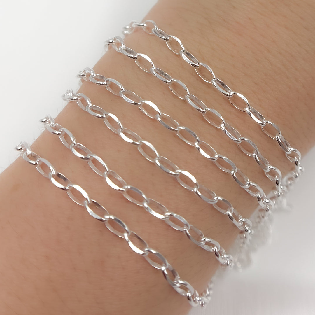 Y126DCSS. Sterling Silver Diamond Cut Oval Link Chain