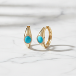 Load image into Gallery viewer, DER04116TQ. 14K Solid Gold Turquoise and Diamond Hoops